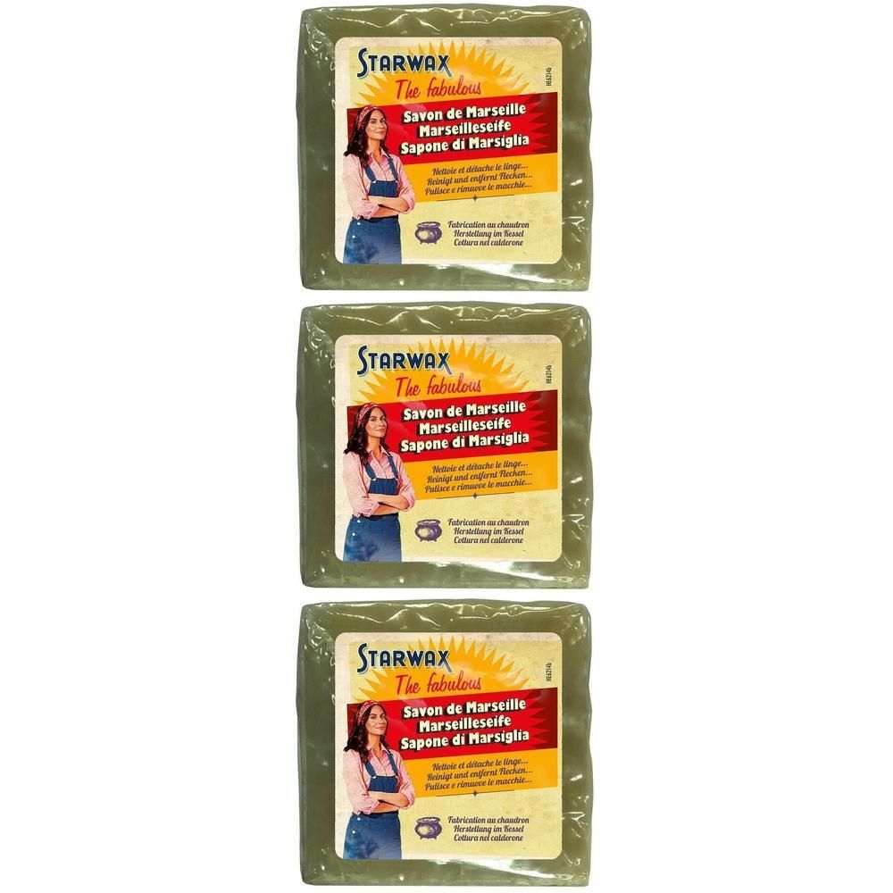 Drei STARWAX Seifenstücke mit Olivenöl, einzeln verpackt.