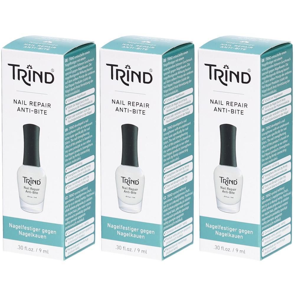 Drei Schachteln Trind Nail Repair Anti-Bite Nagellack, je 9 ml.