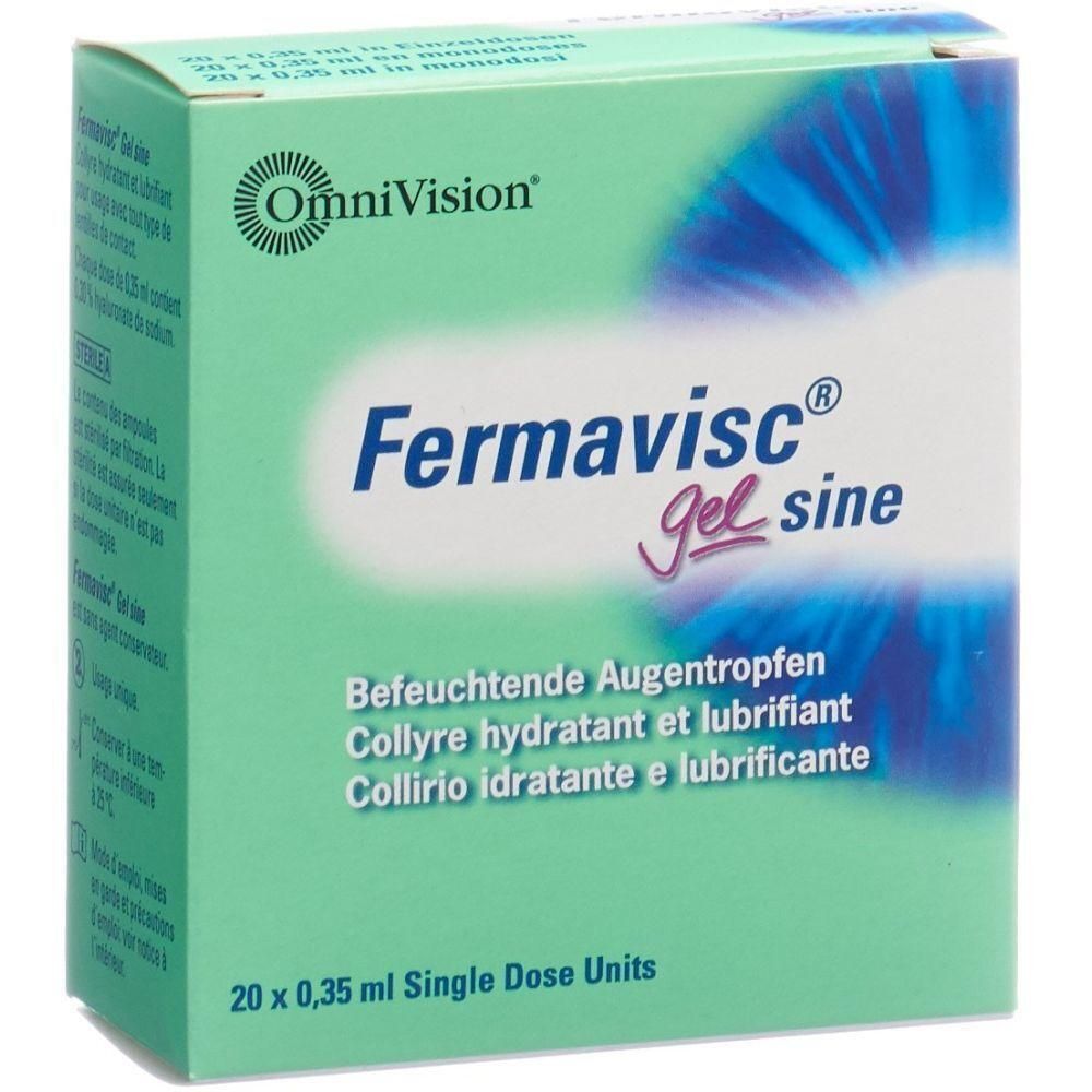 Fermavisc Gel sine : Collyre hydratant et lubrifiant en 20 unités de 0,35 ml à dose unique.