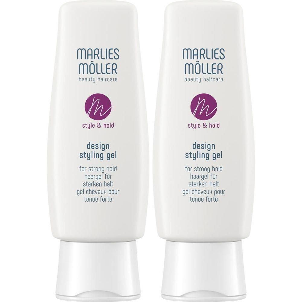 Zwei weiße Tuben Marlies Möller Design Styling Hair Gel mit weißem Deckel.