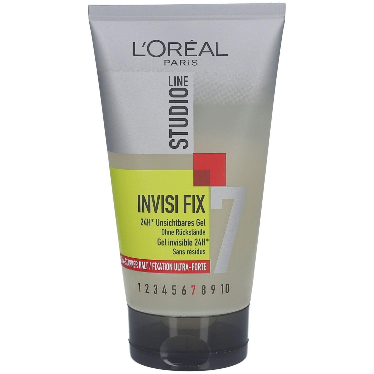 Tube L'Oréal Studio Line Invisi Fix Gel avec échelle de 1 à 10 pour la tenue.