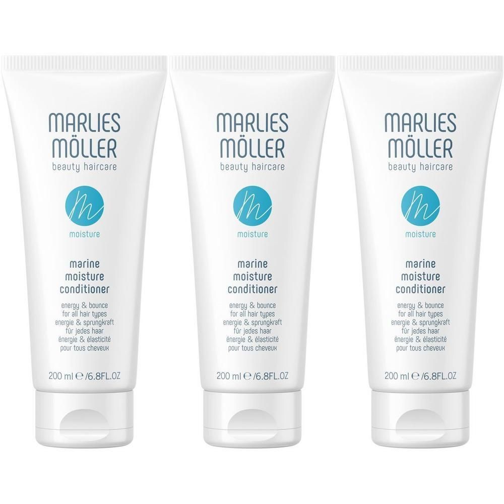 Trois flacons de Marlies Möller Marine Moisture Conditioner, 200 ml chacun.