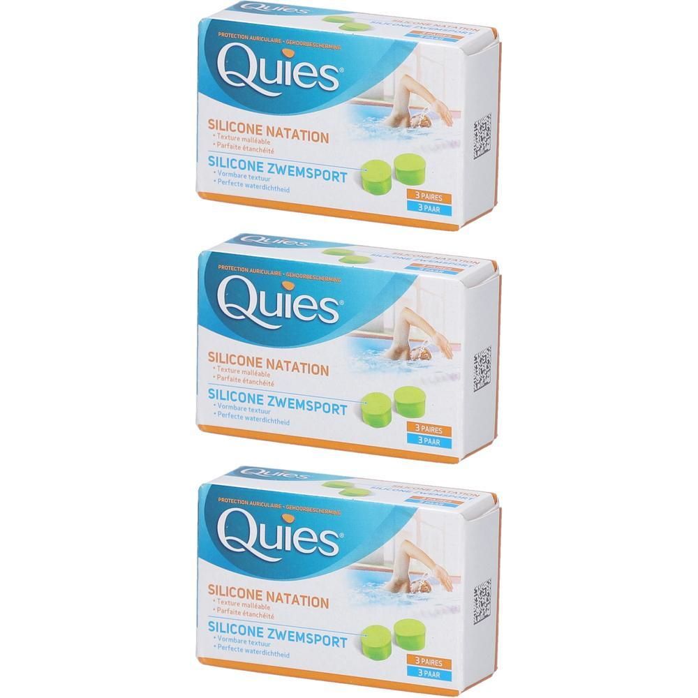 Bouchons d'oreilles Quies Natation en silicone malléable, 3 paires par boîte.