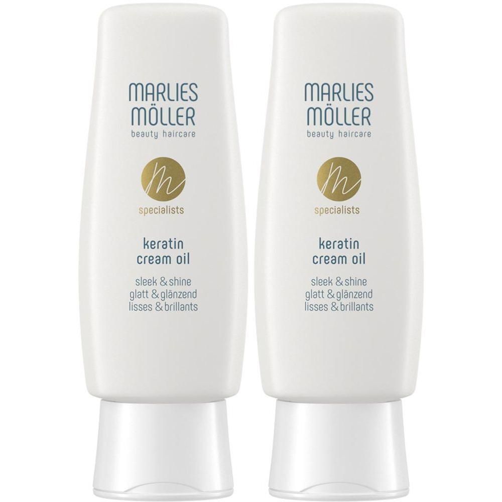 Deux flacons blancs Marlies Möller Keratin Cream Oil Sleek & Shine.
