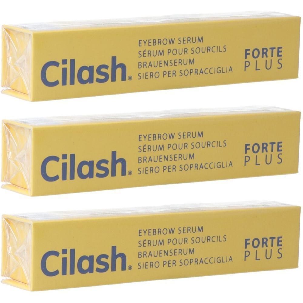 Drei gelbe Produktverpackungen mit der Aufschrift "Cilash" und "FORTE PLUS". Klarsichtfolie umhüllt die Verpackungen.