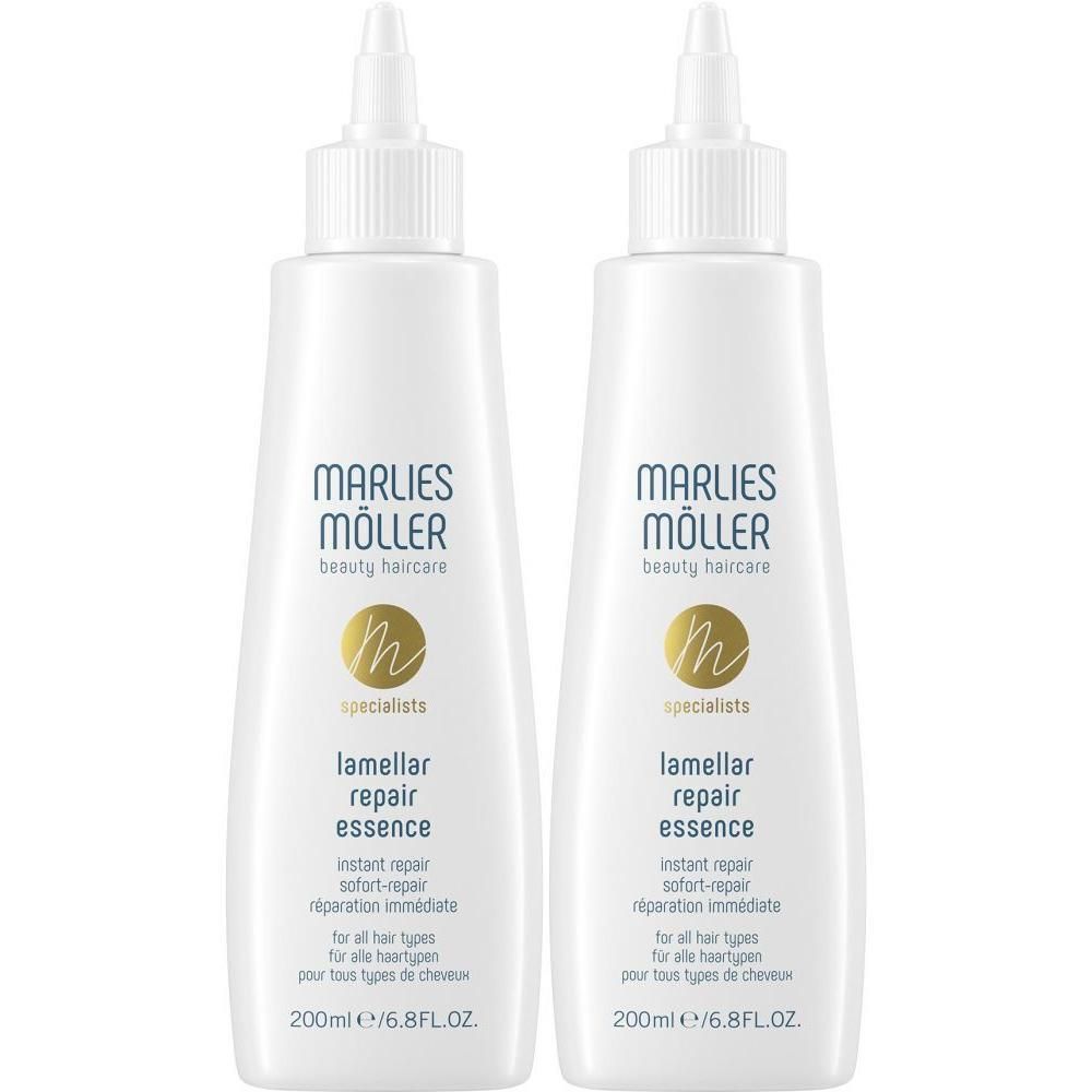 Deux flacons blancs Marlies Möller Lamellar Repair Essence, 200ml chacun.