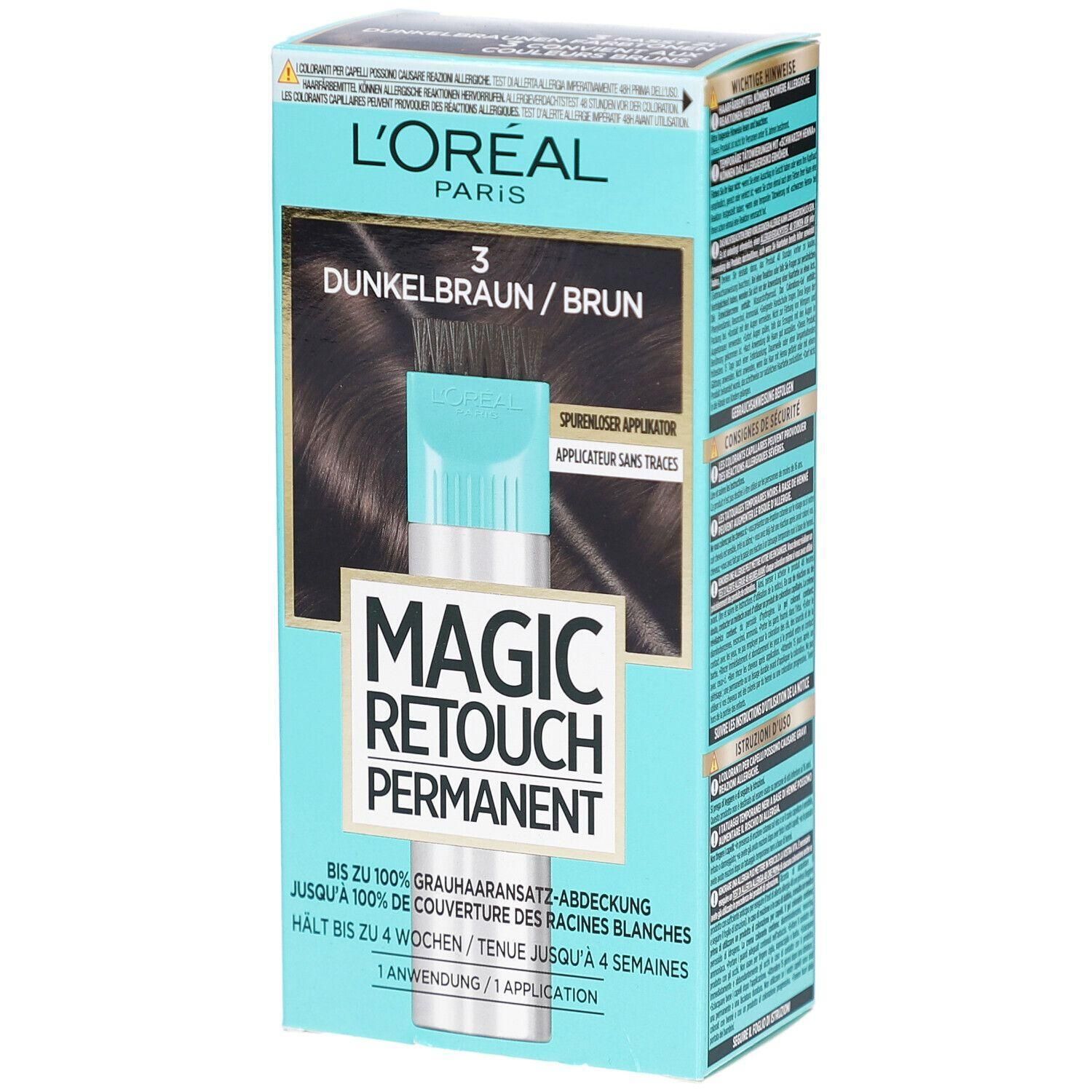 L'Oréal Magic Retouch Permanent 3 Brun fonce emballage carton avec applicateur.