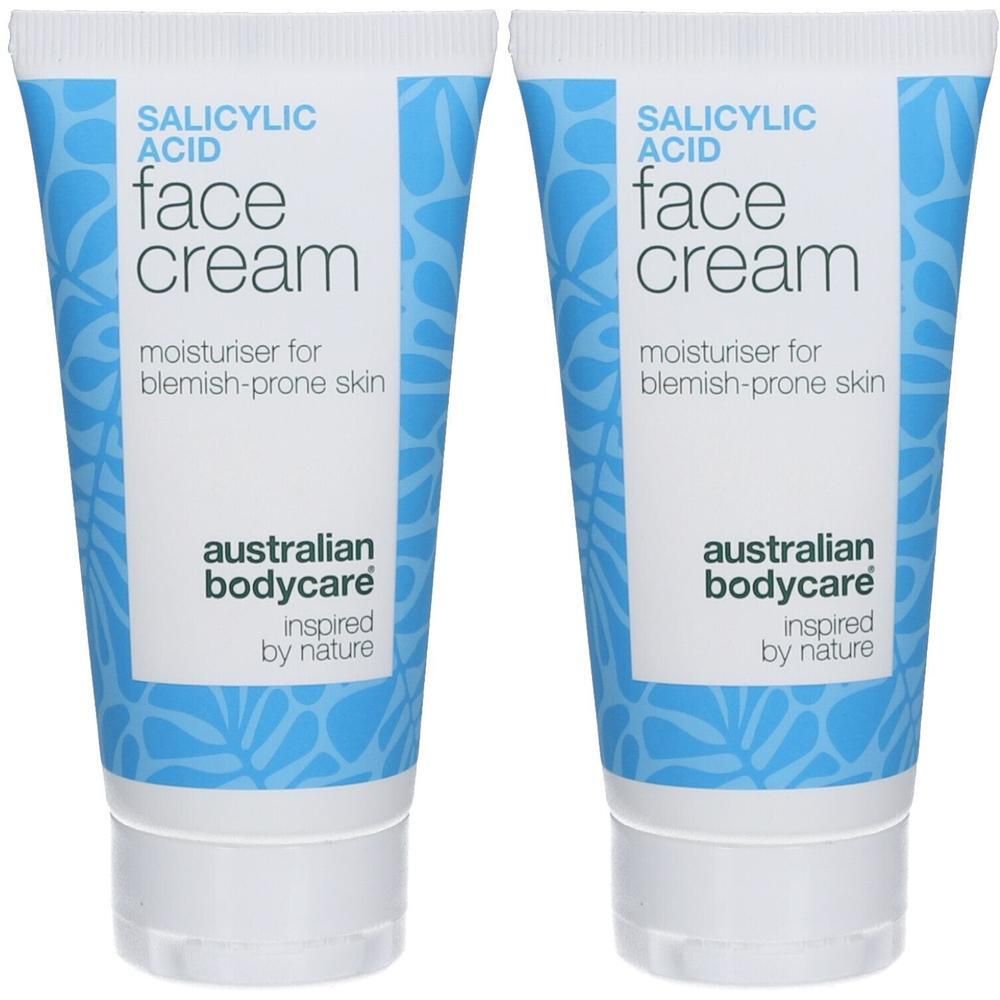 Zwei Tuben Gesichtscreme. Aufschrift: Salicylsäure, Face Cream, für unreine Haut. Marke: Australian Bodycare.