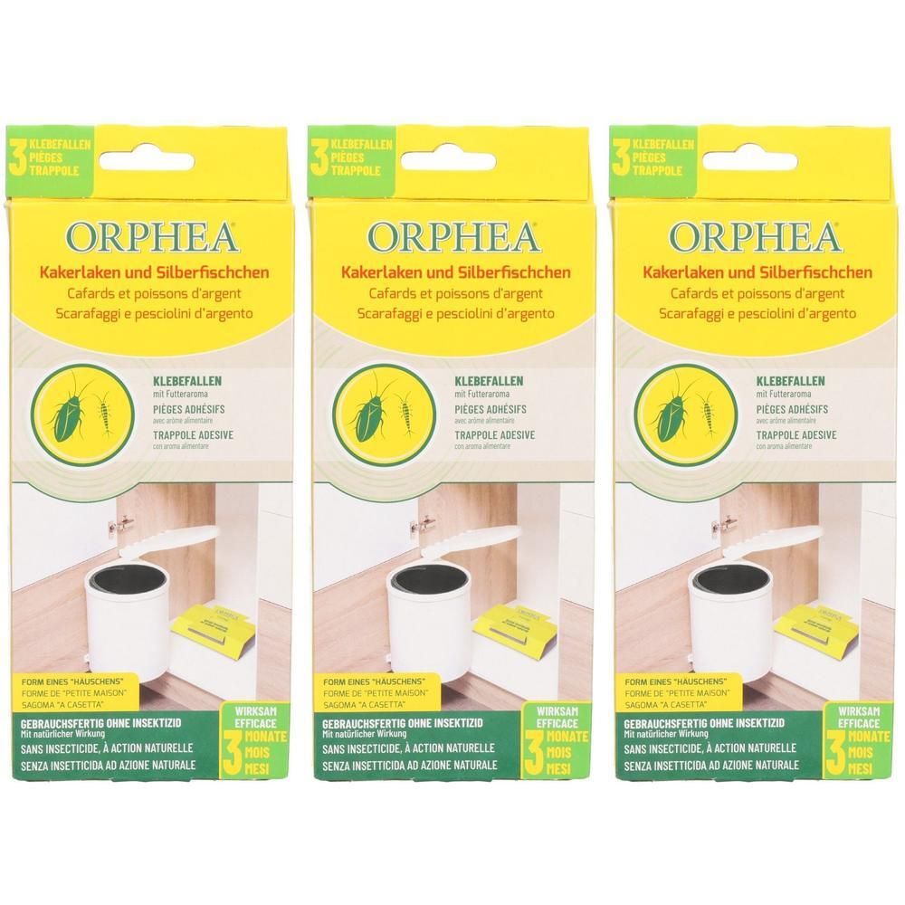 Drei Orphea Kakerlaken- und Silberfischchen-Klebefallen.