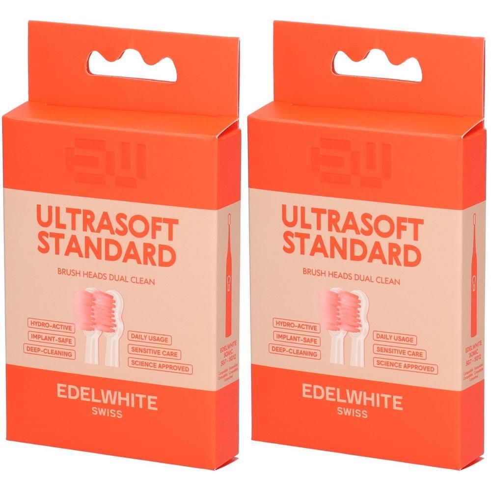 Zwei Packungen Edelwhite Ultrasoft Standard Zahnbürstenköpfe, rosa.