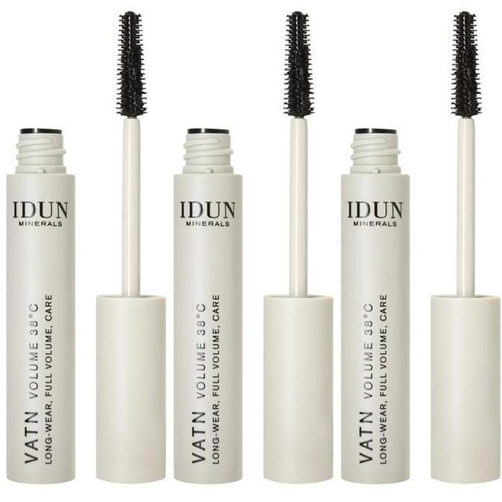 Vier Tuben IDUN MINERALS VATN Mascara. Lange Haltbarkeit, voluminös, pflegend.