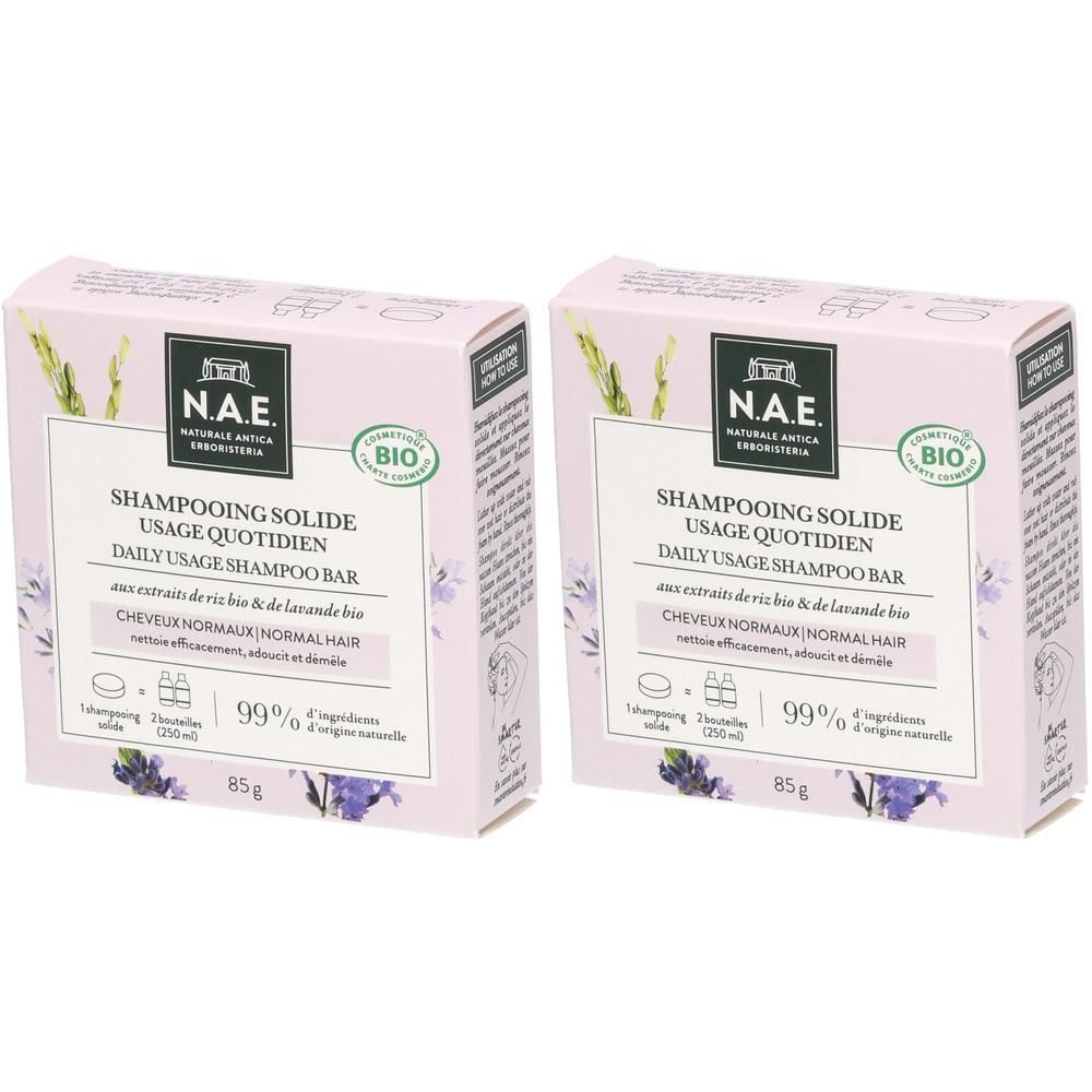 Zwei NAE Bio festes Shampoo für normales Haar, 85g.