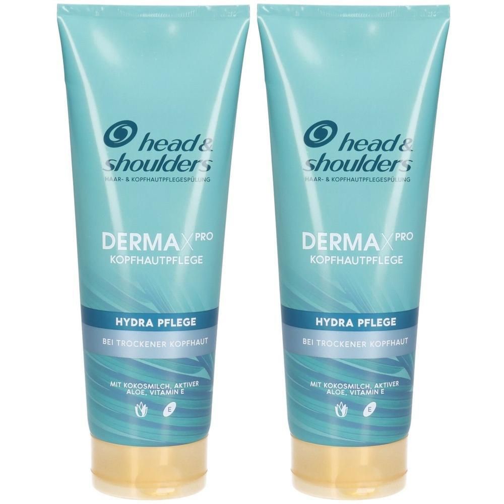 Zwei weiße Tuben Head & Shoulders DermaX Pro Kopfhautpflege Hydra Pflege.