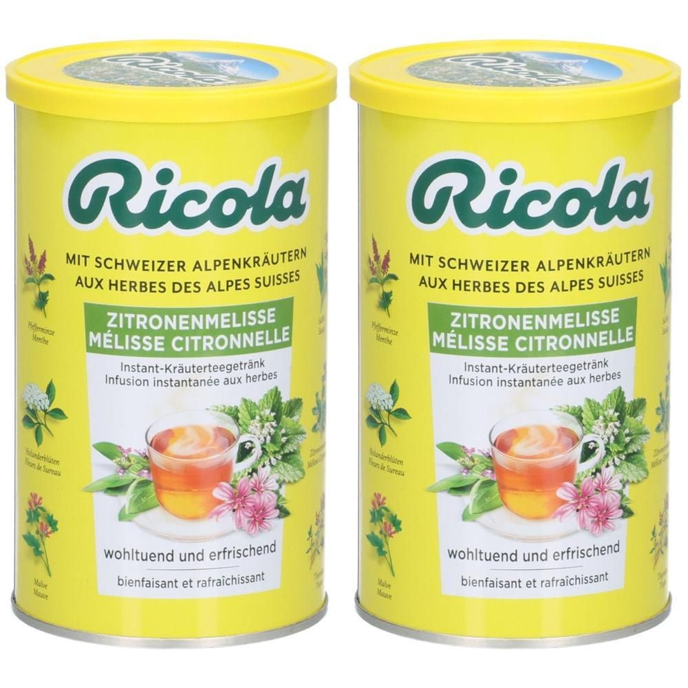 Zwei Dosen Ricola Zitronenmelisse Kräutertee mit Alpenkräutern.