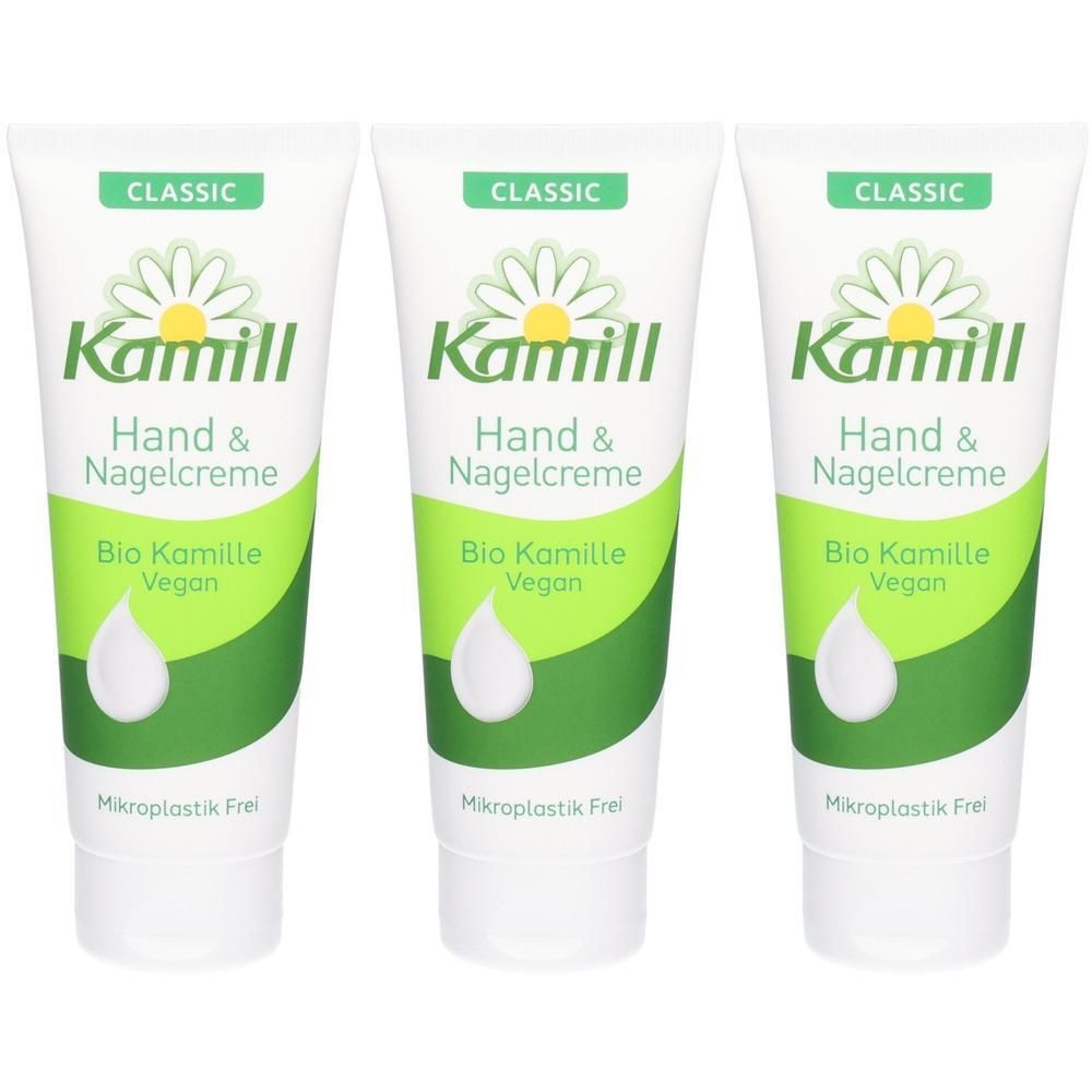 Drei Tuben Kamill Hand & Nagelcreme Classic, Bio Kamille Vegan.
