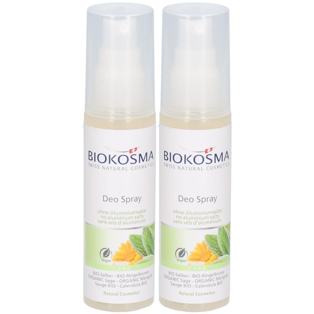 Zwei Flaschen 'Deo Spray' von Biokosma, ohne Aluminiumsalze, mit BIO-Salbei und BIO-Calendula.