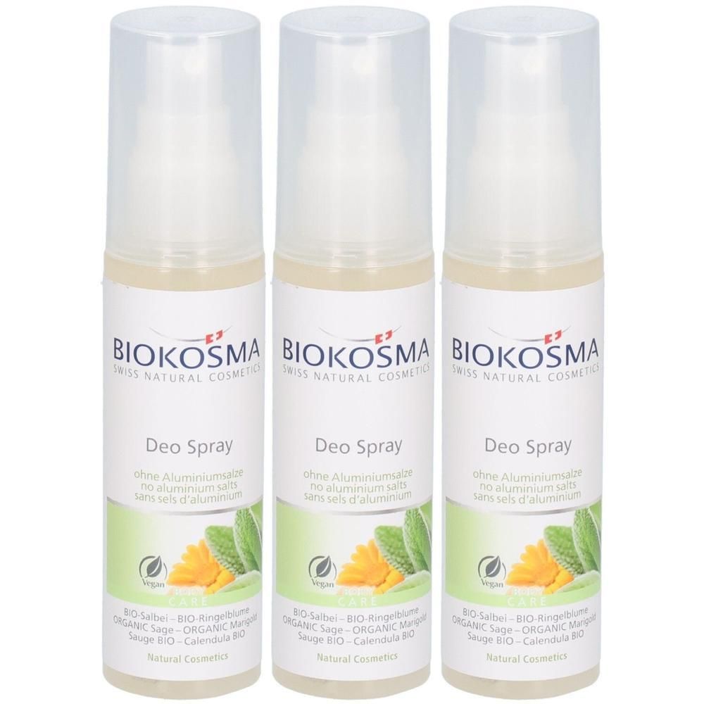 Drei Flaschen Biokosma Deo Spray ohne Aluminiumsalze.