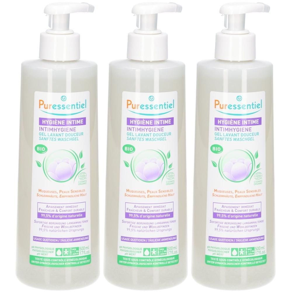 Drei Flaschen Puressentiel Intimhygiene Gel Lavant Douceur.