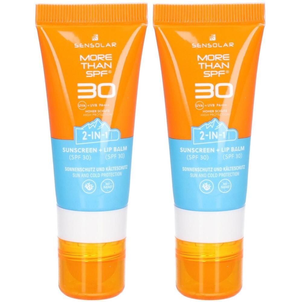 Zwei Tuben Sonnenschutz-Lippenbalsam mit LSF 30, 2-in-1, mit Sonnenschutz und Kälteschutz.