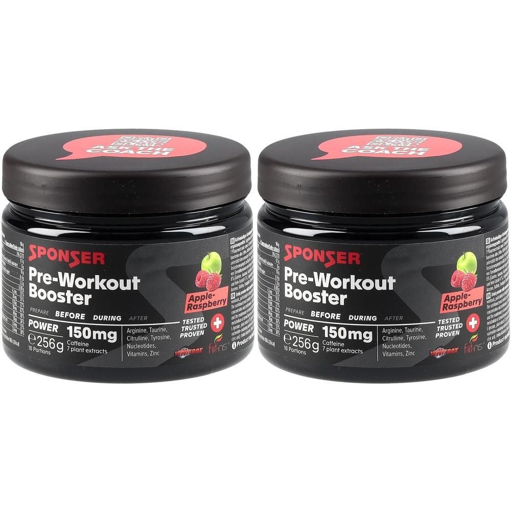 Zwei Dosen Sponser Pre-Workout Booster, Apfel-Himbeere.