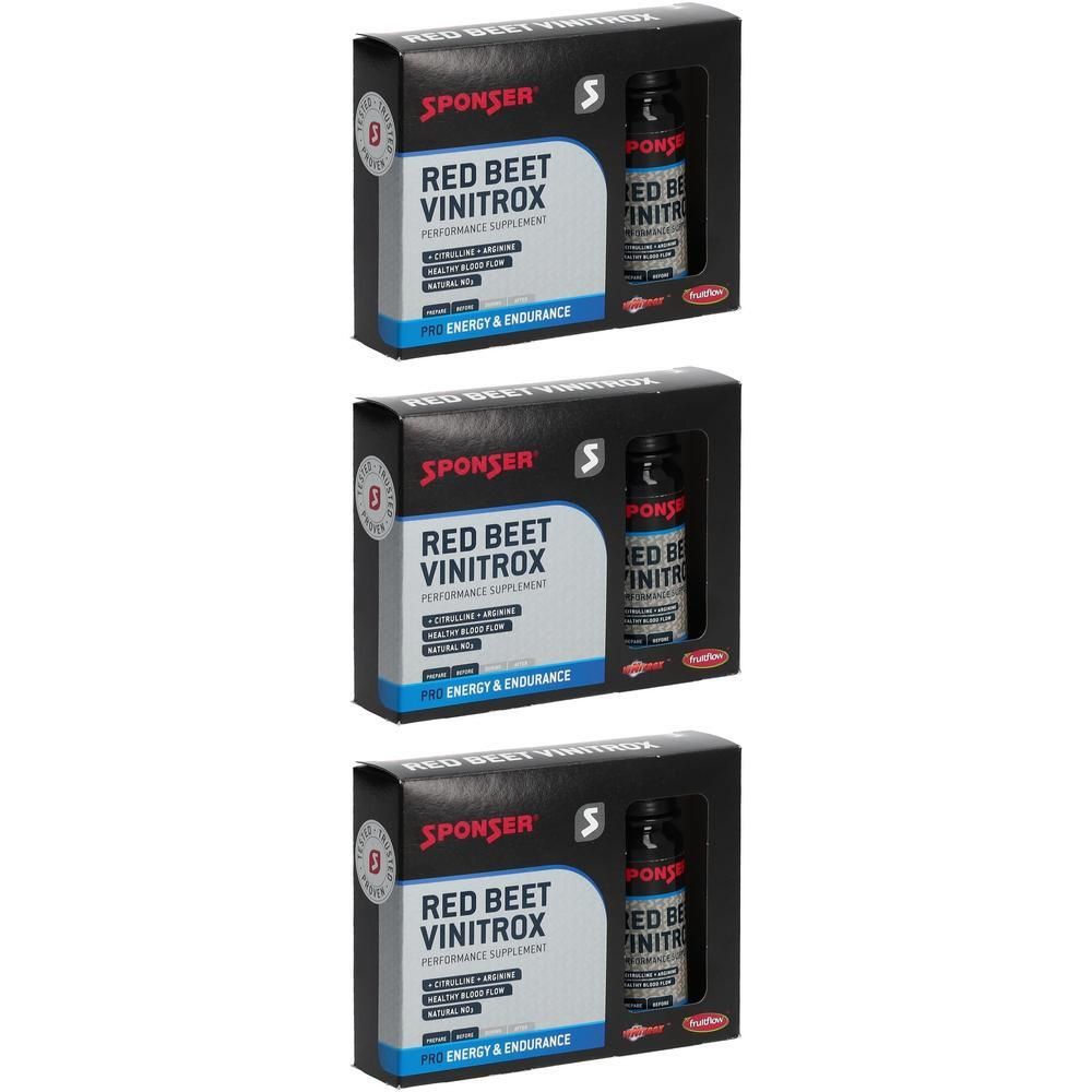 Drei Packungen Sponser Red Beet Vinitrox Performance Drink.