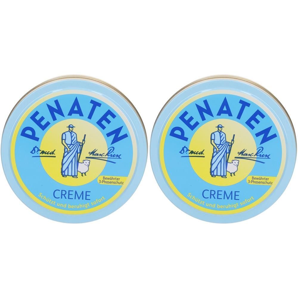 Zwei Dosen Penaten Creme mit Abbildung eines Hirten und Schaf.
