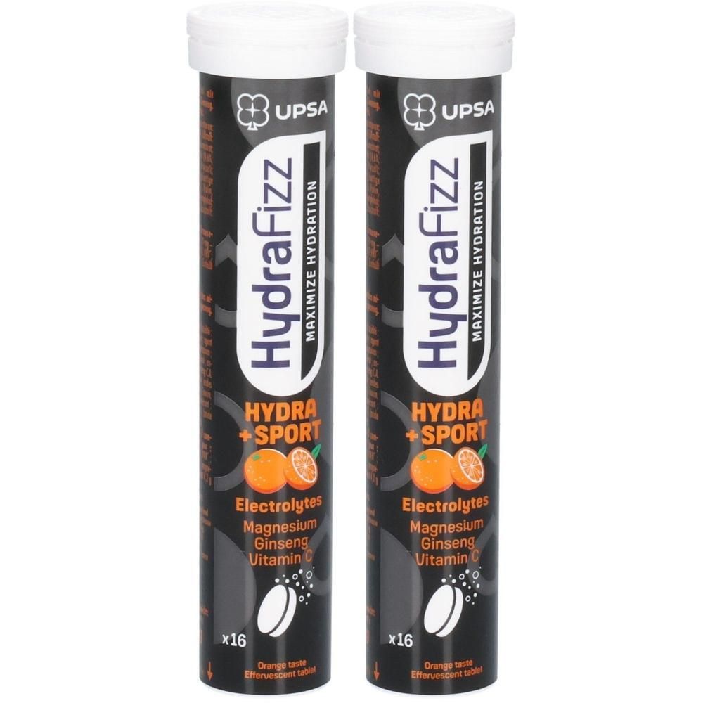 Zwei Tuben HydraFizz Elektrolyt-Brausetabletten mit Orange und Ginseng.
