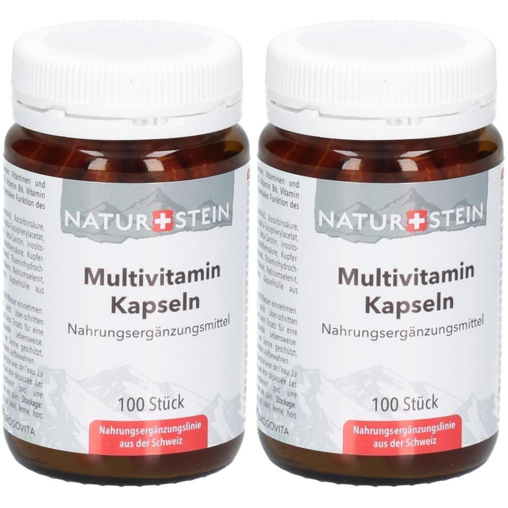Zwei Flaschen Natur+Stein Multivitamin Kapseln.