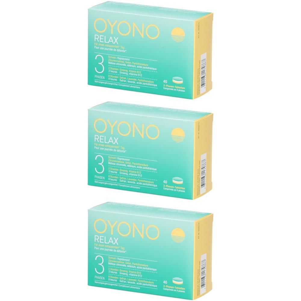 Drei Packungen OYONO RELAX 3 mit je 42 Stück.