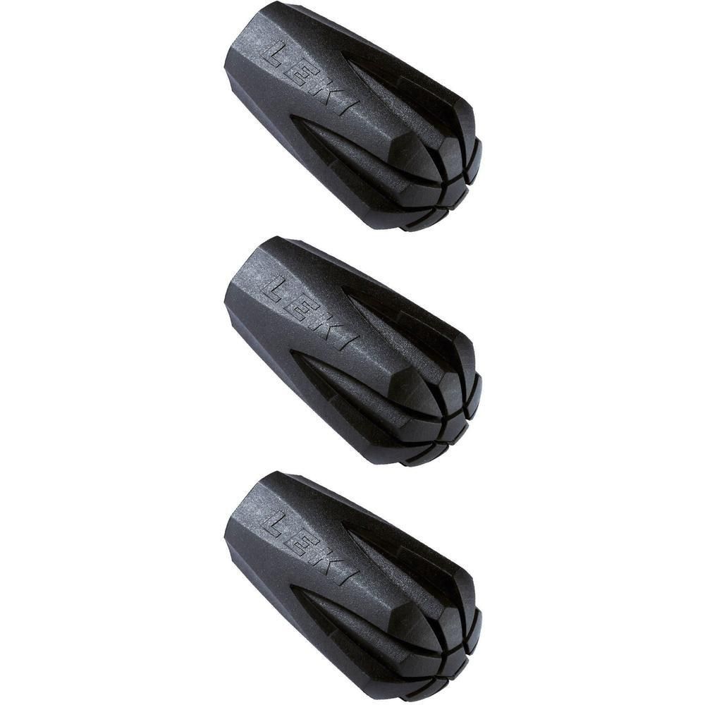 Drei schwarze Leki Stockendkappen.