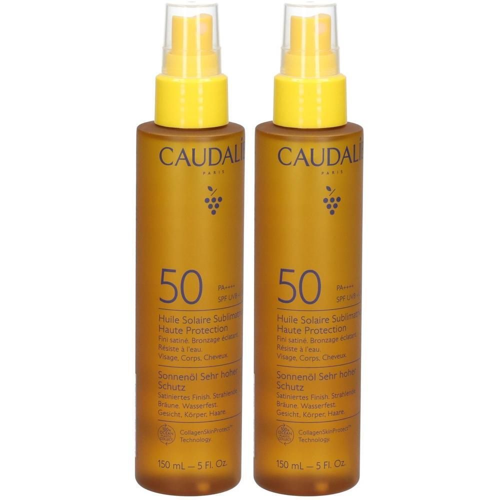 Zwei Caudalie Sonnenschutz-Sprühflaschen mit LSF 50, 150ml.