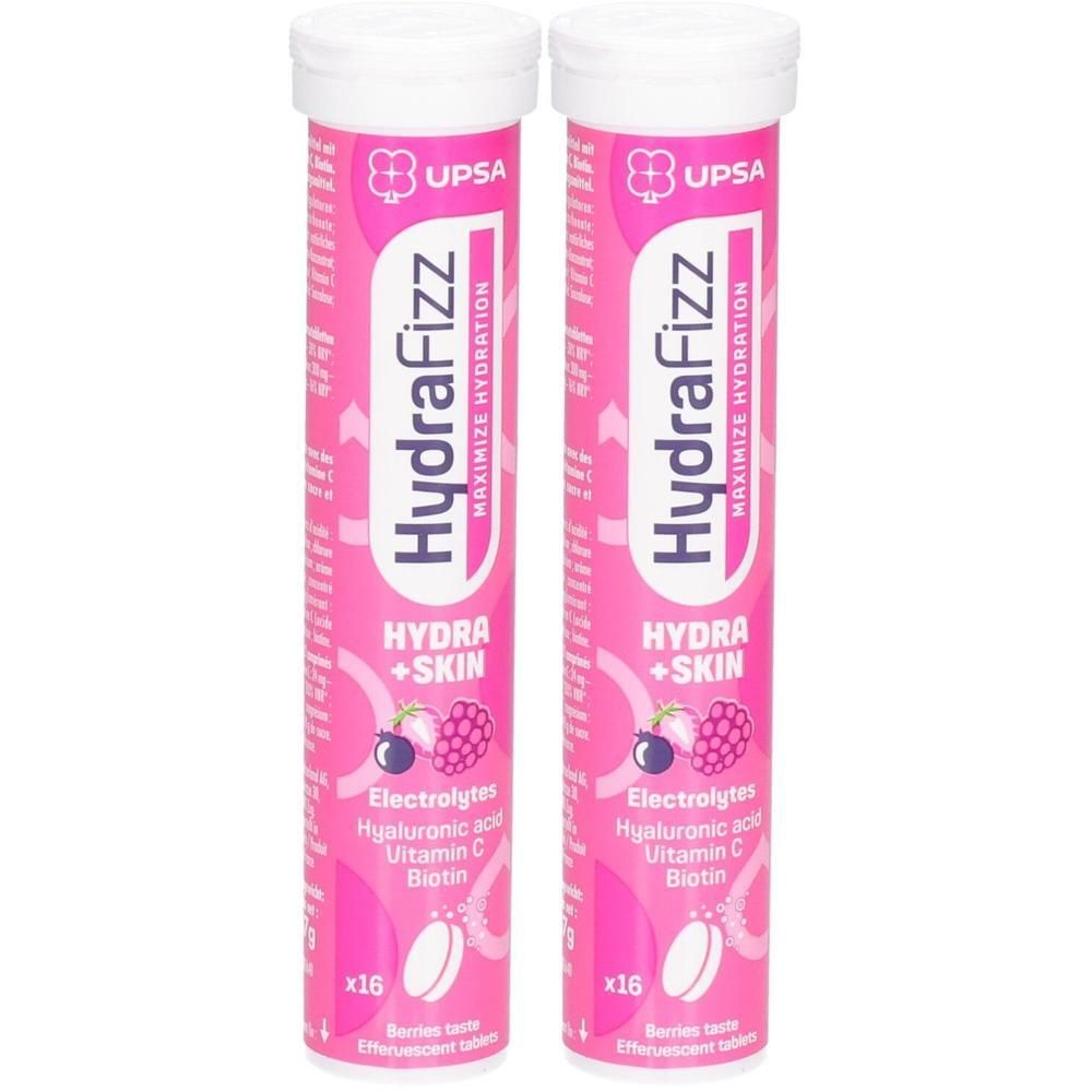 Zwei Tuben UPsa HydraFizz Hydra + Skin Brausetabletten mit Beerenaroma.