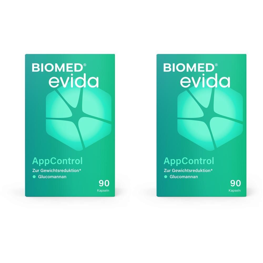 Zwei Packungen Biomed Evida AppControl Kapseln.