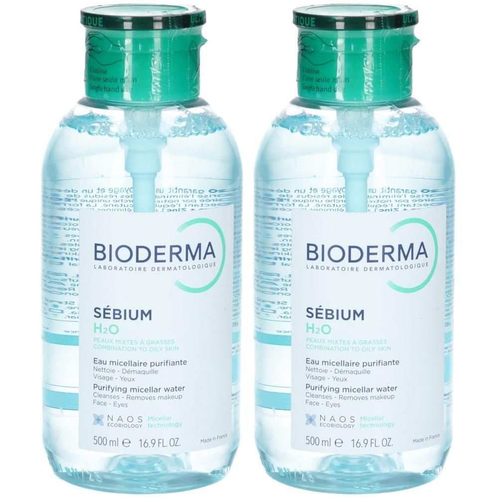 Zwei Flaschen Bioderma Sebium H2O Mizellenwasser, je 500 ml.