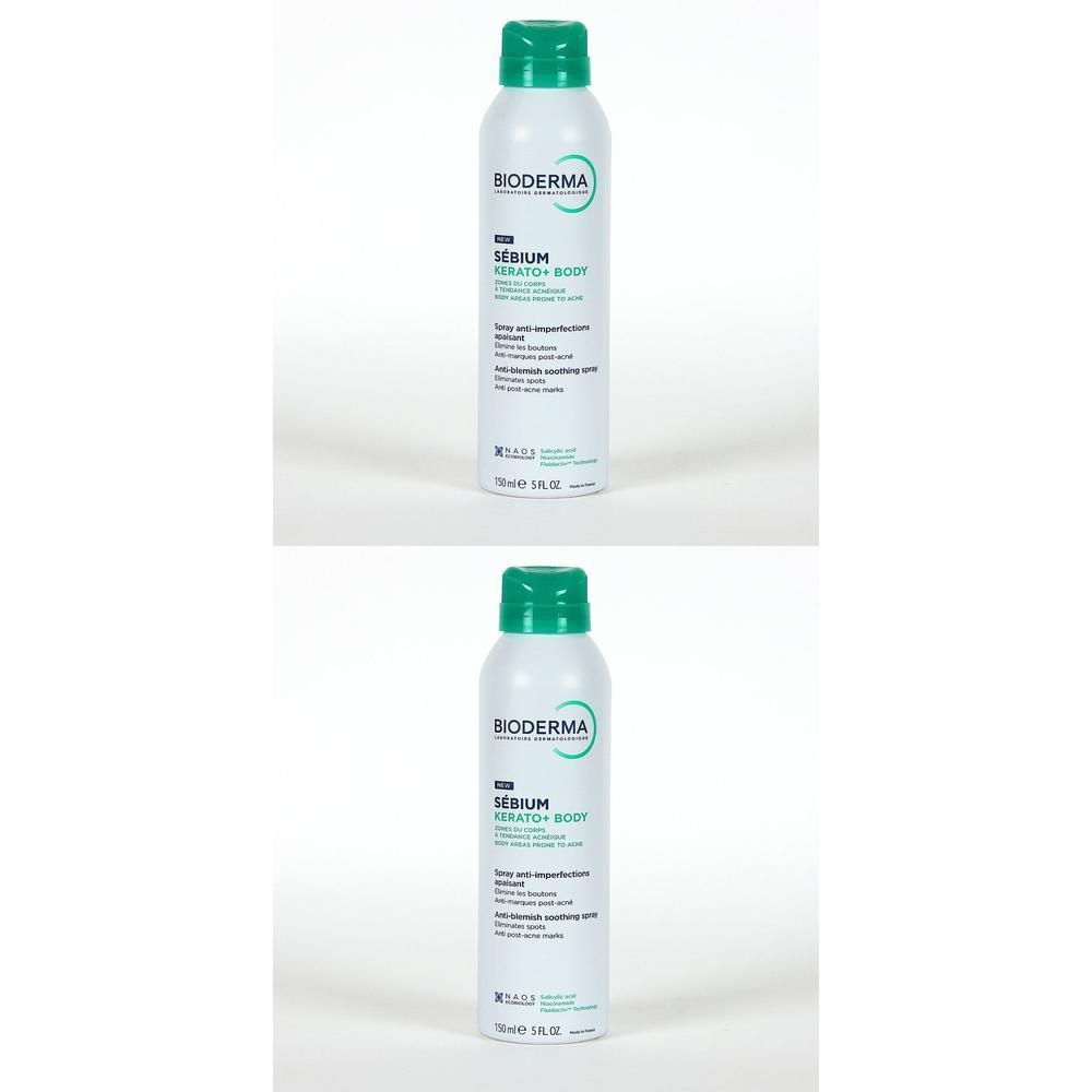 Zwei Dosen Bioderma Sébium Spray+ Body, je 150 ml.