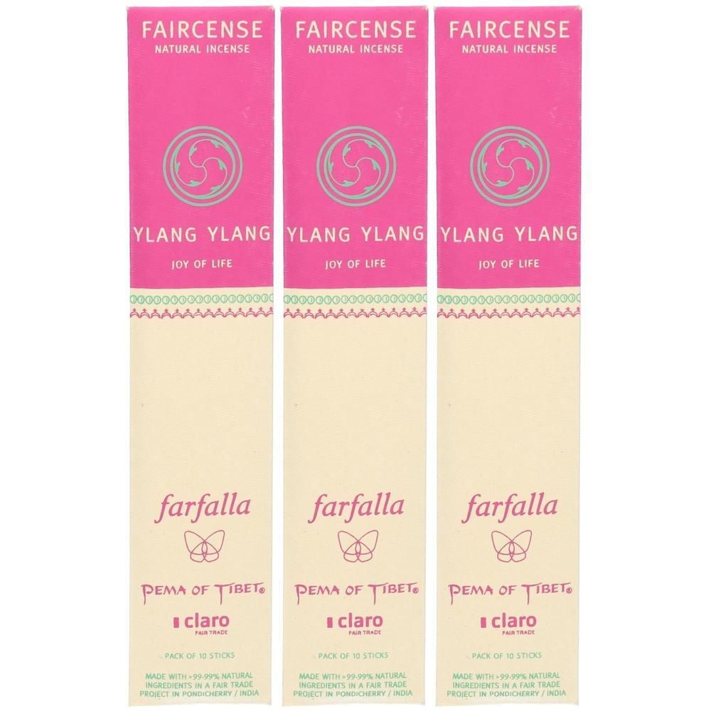 Zwei Packungen Fairysense Ylang Ylang Räucherstäbchen, je 10 Stück.