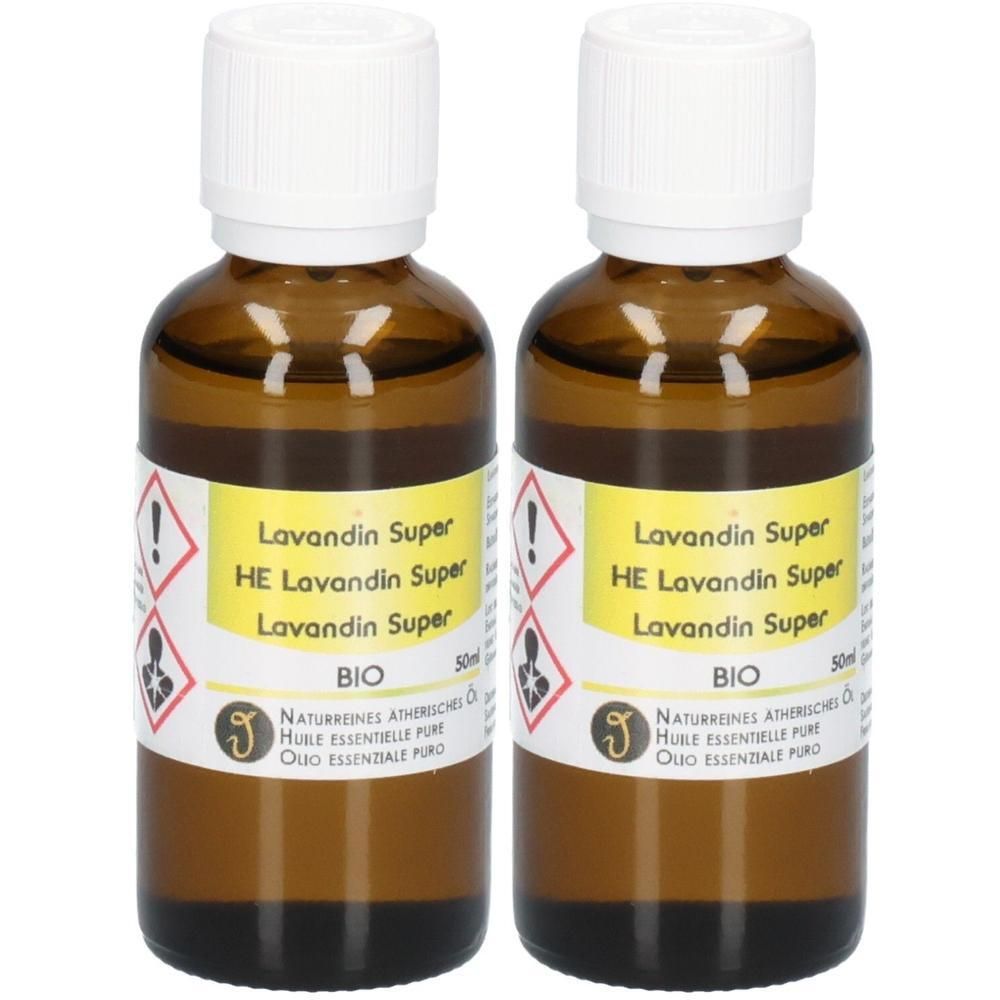 Zwei Flaschen Lavandin Super BIO ätherisches Öl, je 50ml.