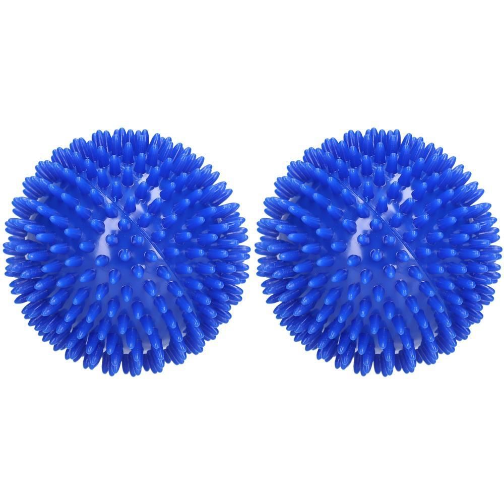 Zwei blaue Massagebälle mit Noppen.