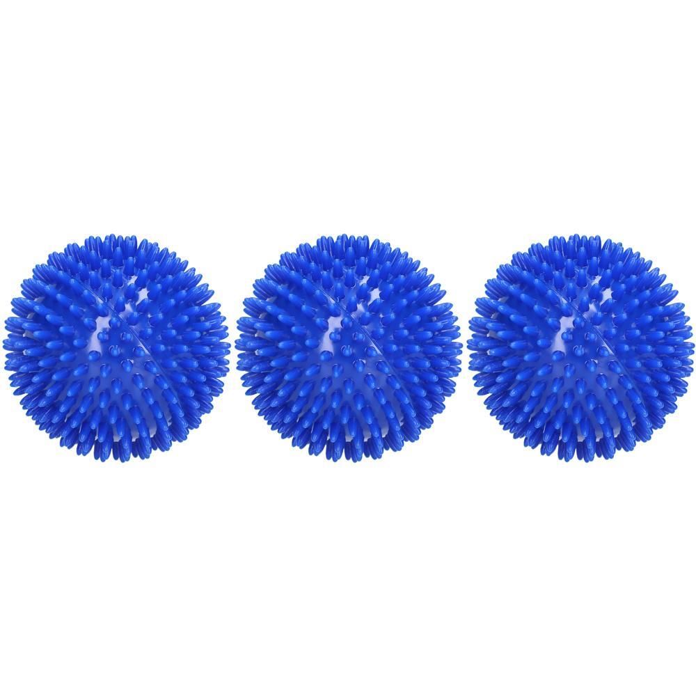 Drei blaue Igelbälle mit Noppen.