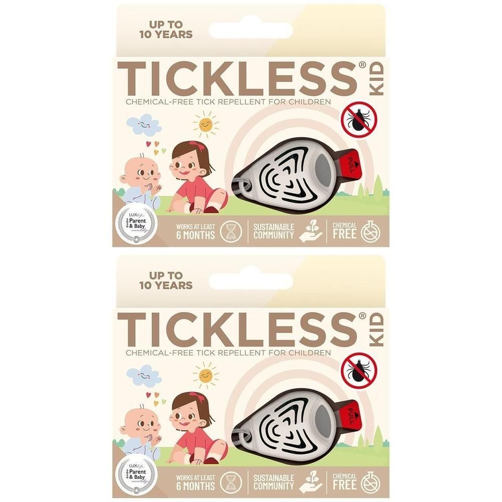 Zwei Packungen Tickless Kid Zecken-Abwehrgeräte für Kinder, chemikalienfrei, bis zu 10 Jahre wirksam.
