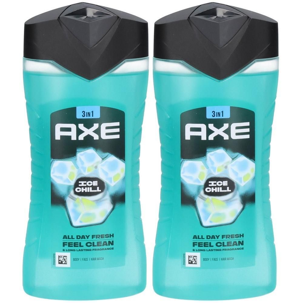 Zwei Flaschen Axe Ice Chill Duschgel.