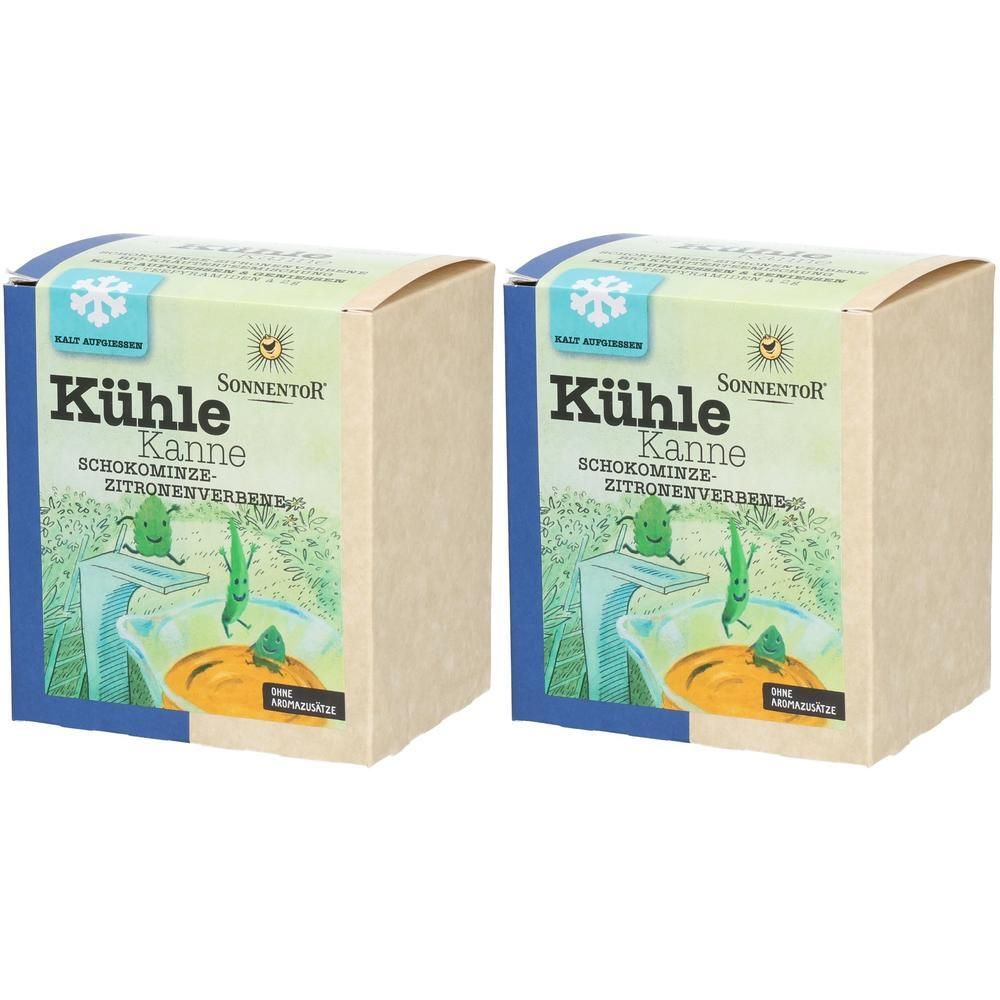 Zwei Packungen Sonnentor "Kühle Kanne" Schoko-Minze-Zitronenverbene Tee.