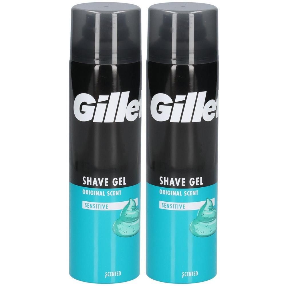 Zwei Aerosoldosen Gille Shave Gel Original Scent Sensitive.