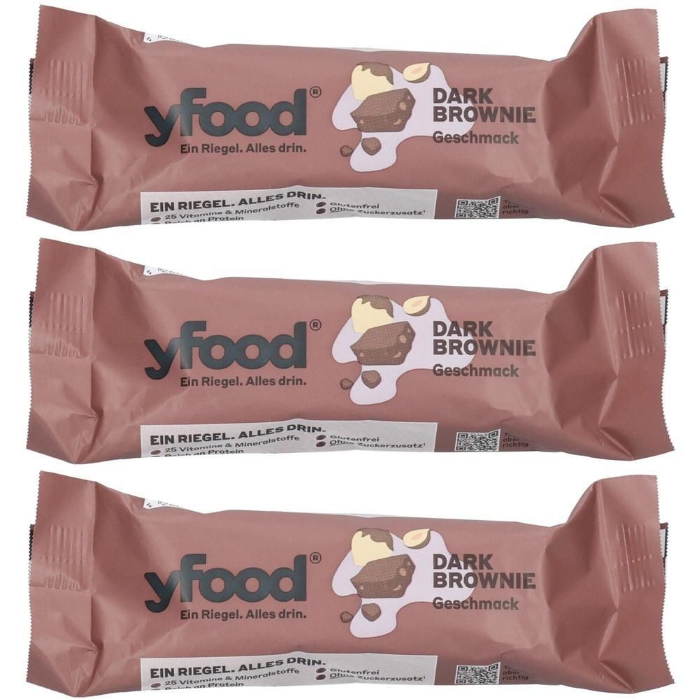 Drei yfood Riegel im Dark Brownie Geschmack.