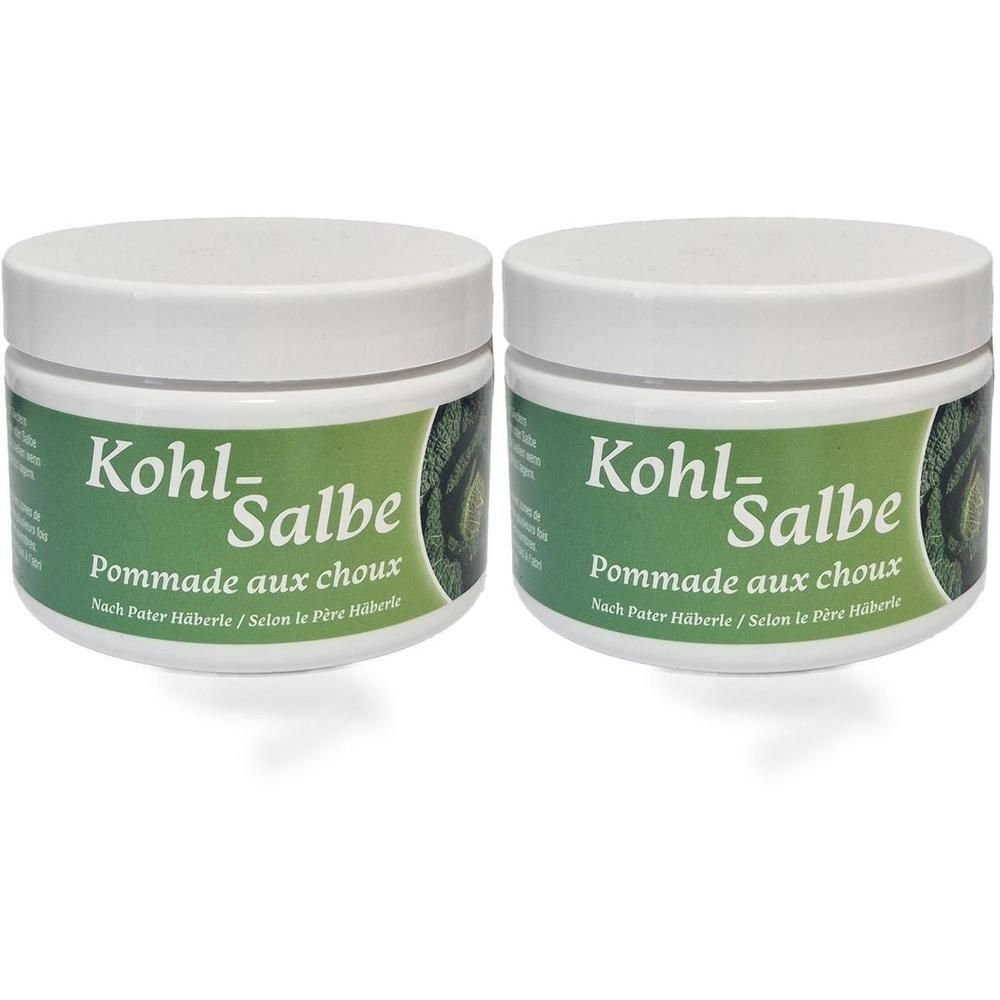 Zwei Tiegel Kohl-Salbe, Pommade aux choux.