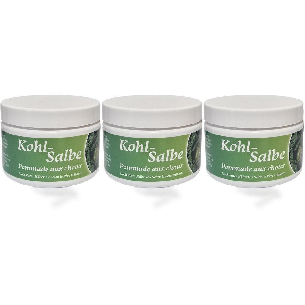 Drei Dosen Kohl-Salbe / Pommade aux choux, je 50 ml.