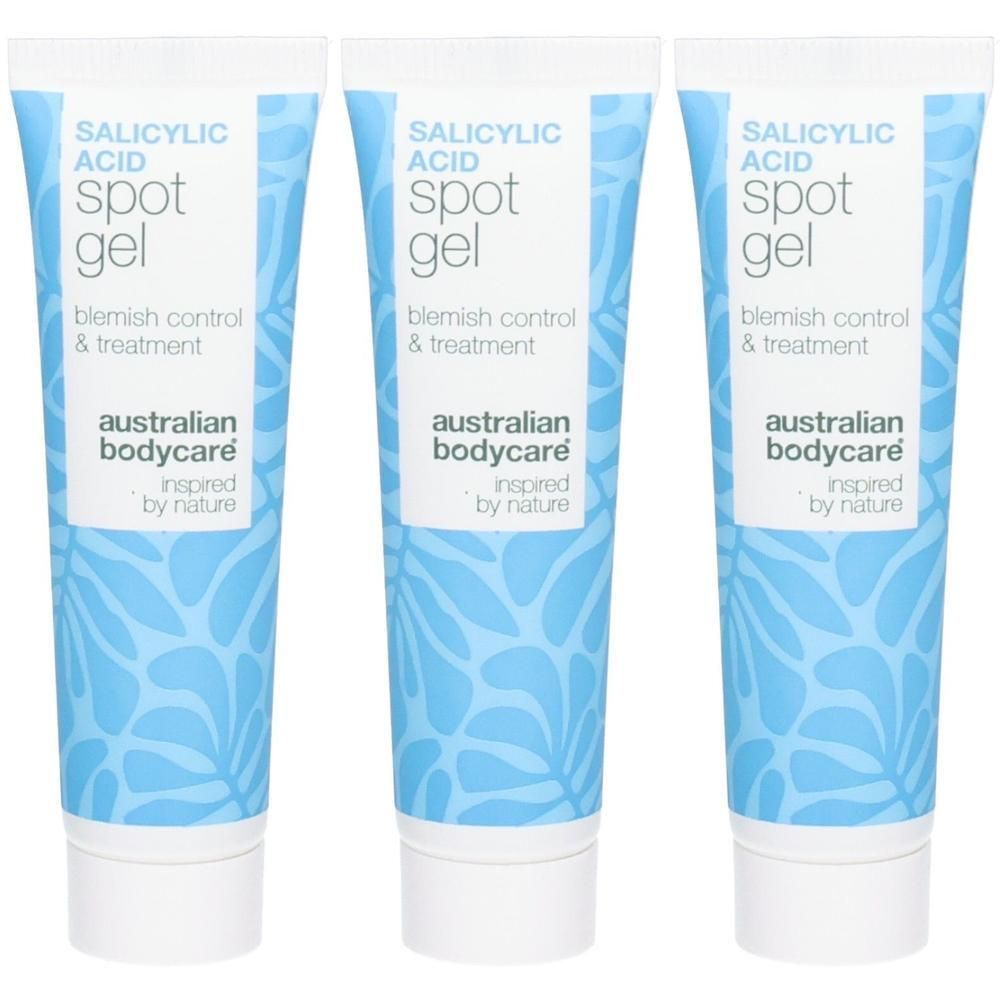 Drei Tuben australisches Bodycare Salicylsäure Spot Gel zur Pickelbekämpfung und Behandlung.