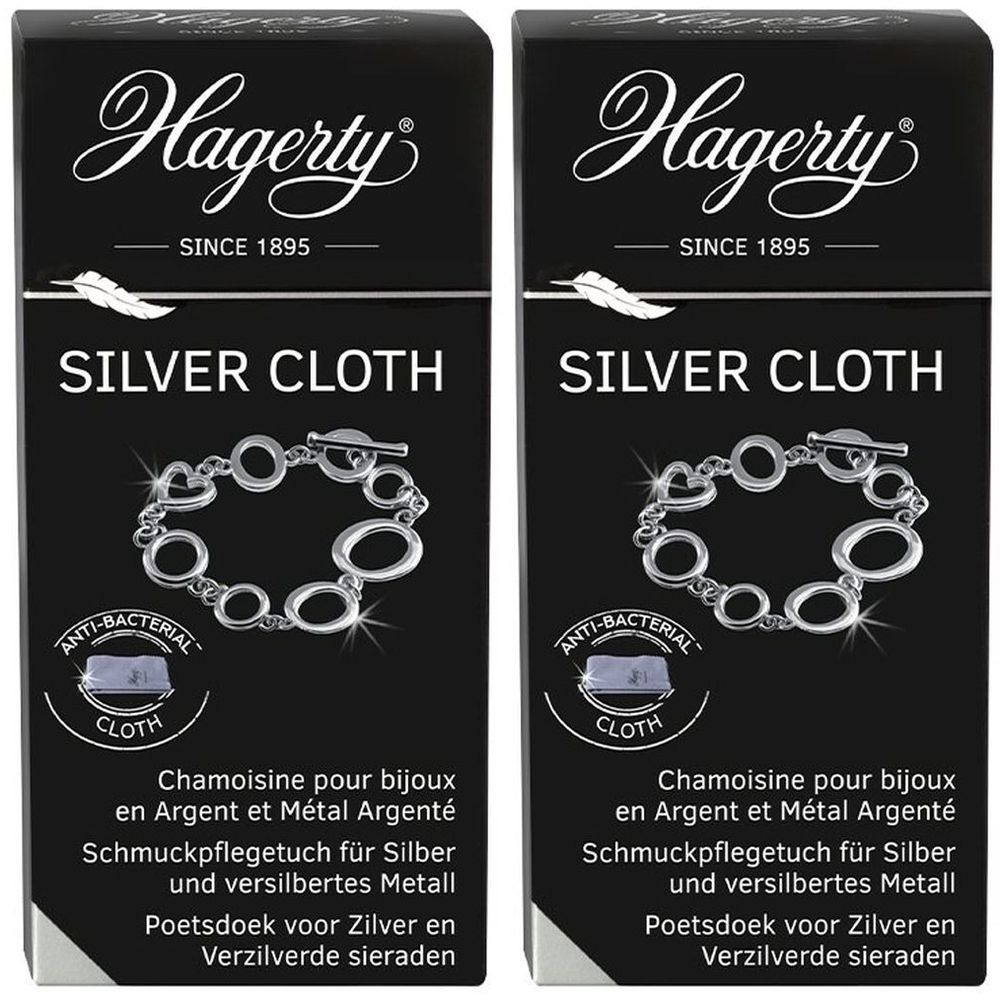 Zwei schwarze Verpackungen mit dem Logo von Hagerty und der Aufschrift "SILVER CLOTH".