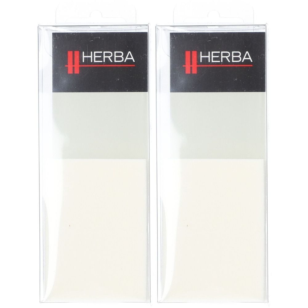 Deux emballages transparents avec contenu blanc. Le logo HERBA est visible en haut.