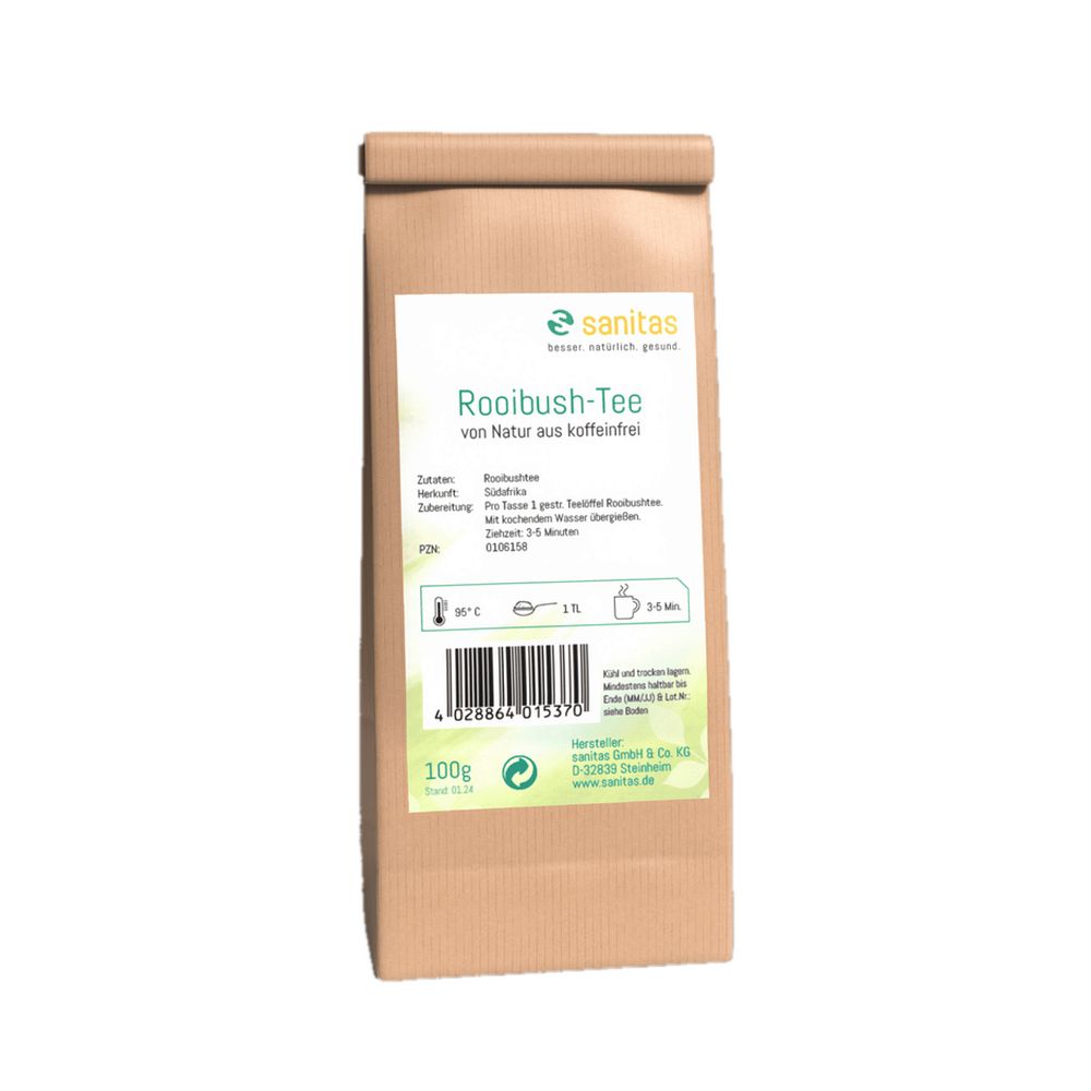 Sanitas Rooibush-Tee, paquet de 100g, sans caféine.